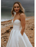 Strapless Ivory Satin Slit Wedding Dress With Pockets